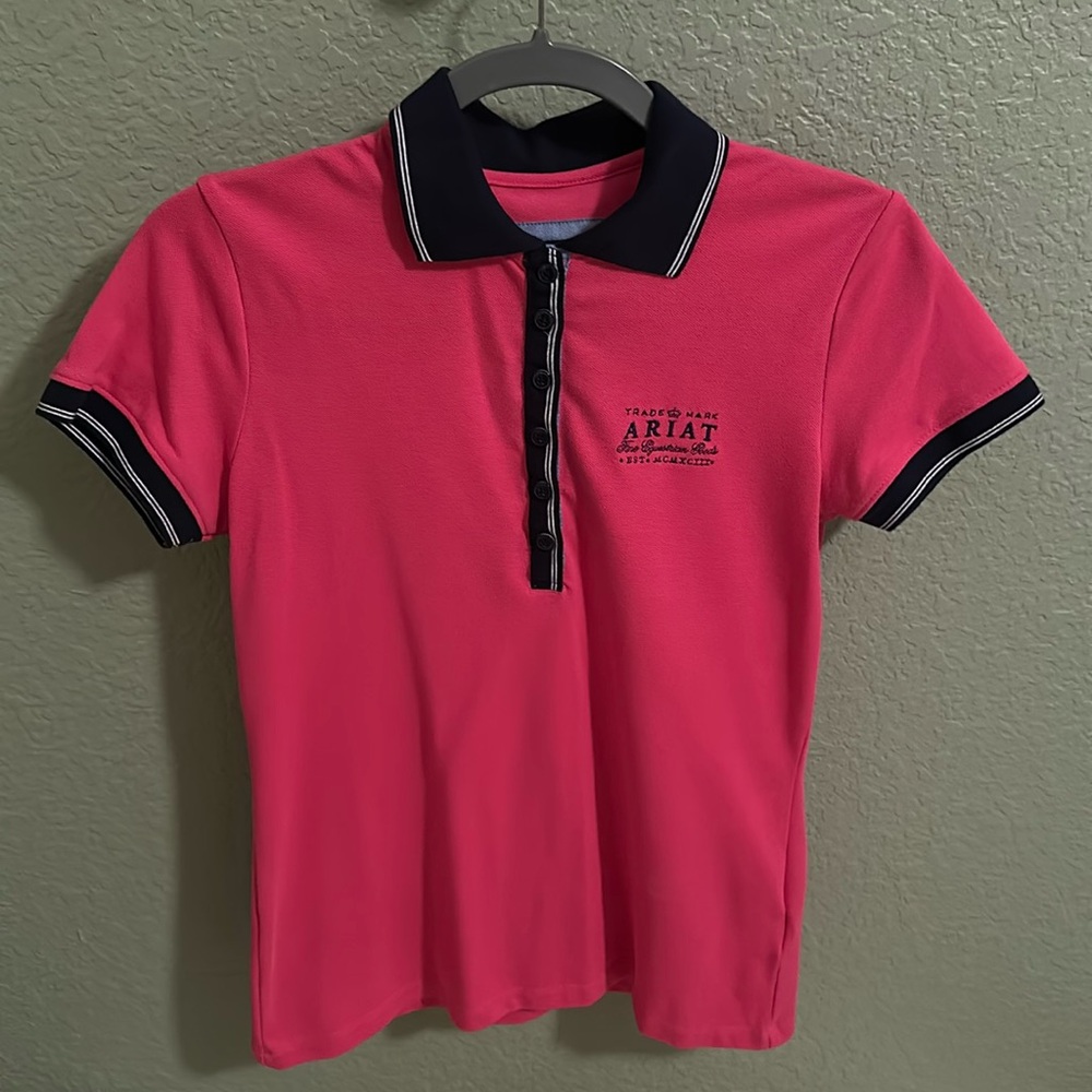 Ariat Equestrian Goods Pink and Navy Polo Size Medium